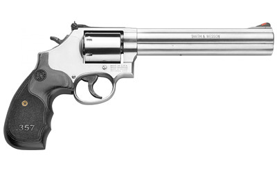 Smith & Wesson 150855 Model 686 Plus 38 S&W Spl +P, 357 Mag 7rd 7" Stainless Steel Barrel & Cylinder Satin Stainless Steel Frame with Black & Silver Custom Wood Grip & Red Ramp Front Sight - 150855 - 022188145151
