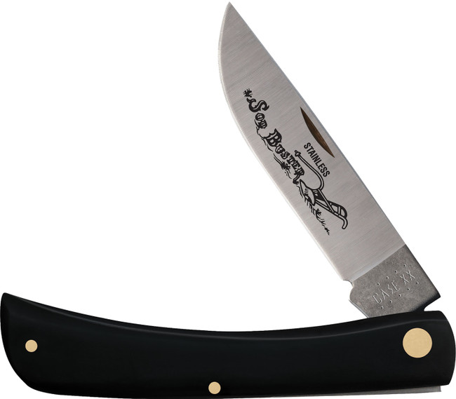 Case 00092 Sod Buster  3.70" Folding Skinner Plain Etched As-Ground Tru-Sharp SS Blade/Smooth Black Synthetic Handle - 00092 - 021205000923