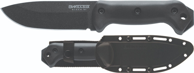 Ka-Bar BK2 Becker Campanion 5.25" Fixed Clip Point Drop Point Plain Black 1095 Cro-Van Blade, Black Ultramid Handle, Includes Sheath - BK2 - 617717200021