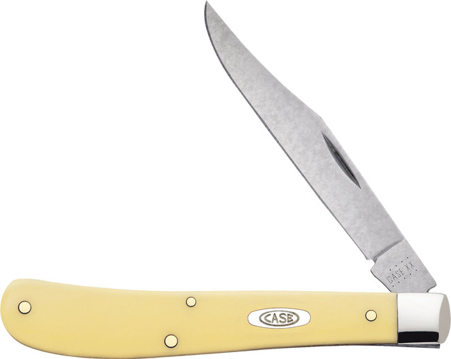 Case 031 S Trapper Slimline 3.25" Folding Clip Point Plain Tumble Polish Chrome Vanadium Steel Blade Yellow Synthetic Handle - 031S - 021205000312