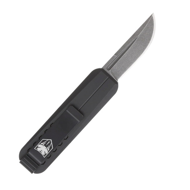 CobraTec Knives CALI928SBBLKDNS California 928SB 1.75" OTF Drop Point Plain Stonewashed D2 Steel Blade/ Black Anodized Aluminum Handle Includes Pocket Clip/Pouch - CALI928SBBLKDNS - 099654038972