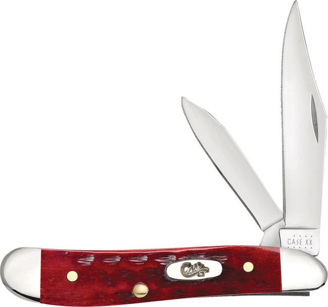Case 00781 Peanut  Medium 2.10"/1.53" Folding Clip Point/Pen Plain Mirror Polished Tru-Sharp SS Blade Corn Cob Jigged Old Red Bone Handle - 00781 - 021205007816