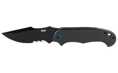 CRKT 7920K P.S.D.  3.63" Folding Recurve Veff Serrated Black EDP 4116 Stainless Steel Blade/ Black w/Blue Backspacer G10/Carbon Fiber Handle Includes Pocket Clip - 7920K - 794023792010