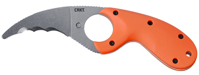 CRKT 2511ER Bear Claw  2.39" Fixed Hawkbill Veff Serrated Stonewashed AUS-8A SS Blade, Blaze Orange Textured GRN Handle