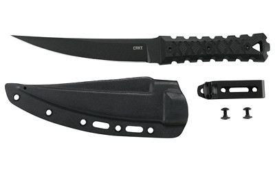 CRKT 2927 HZ6  6.50" Fixed Plain Black Matte Baked-On Anti Rust SK-5 Steel Blade/Black w/Carved X's G10 Handle Includes Sheath - 2927 - 794023292701