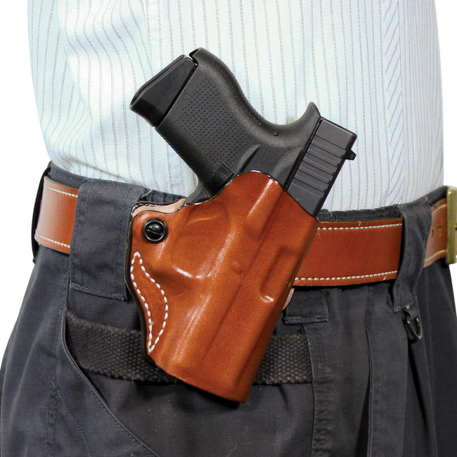 DeSantis Gunhide 019TA7WZ0 Mini Scabbard  OWB Tan Leather Belt Slide Fits Springfield Prodigy w/wo Red Dot Fits 4.25" Barrel Right Hand                                                                 