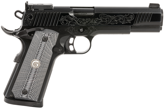 EAA GIRSAN 390098 MC1911 S Lux Full Size 45 ACP 8+,1 5" Black Steel Barrel, Black Chrome w/Engraving Serrated Slide, Black Chrome Engraved Steel Frame w/Beavertail, G10 Grips Ambidextrous