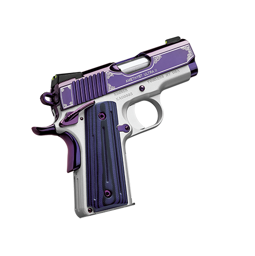 Kimber Mfg, Inc 3200363 Ultra II  45 ACP 7+1 3" Stainless Match Grade Barrel, Engraved Purple Amethyst PVD Serrated Stainless Steel Slide, Satin Silver Aluminum Frame w/Beavertail, G10 Grip - 3200363 - 669278323633