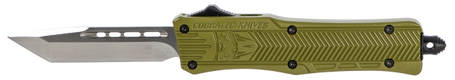 CobraTec Knives SODCTK1STNS CTK-1  Small 2.75" OTF Tanto Plain D2 Steel Blade/OD Green Aluminum Handle Features Glass Breaker Includes Pocket Clip