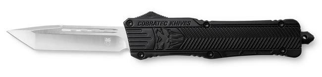 CobraTec Knives LBCTK1LTNS CTK-1  Large 3.25" OTF Tanto Plain D2 Steel Blade/Black Aluminum Handle Features Glass Breaker Includes Pocket Clip