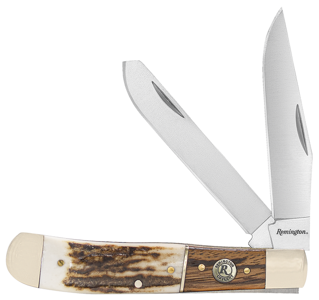 Remington Accessories 15652 Guide Trapper Folding Stainless Steel Blade Brown/White/Silver w/Remington Shield Stag Bone/Nickle Handle