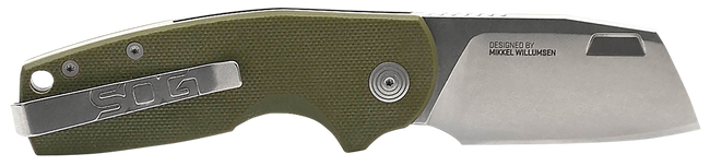 S.O.G SOG14031157 Stout FLK 2.10" Folding Cleaver Stonewashed Cryo D2 Steel Blade, OD Green Textured G10/SS Handle Presentation Box