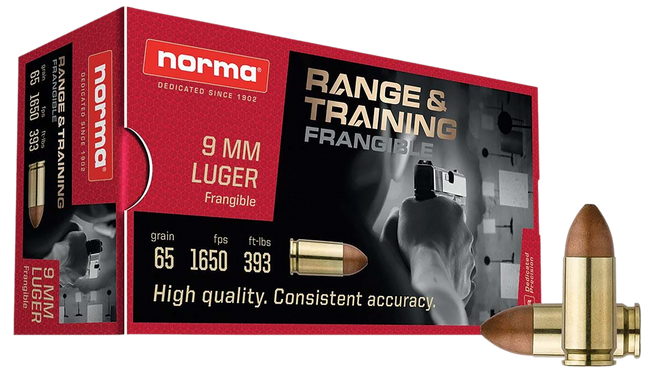Norma Ammunition 630140050 Range & Training  9mm 65gr Frangible 50 Rounds