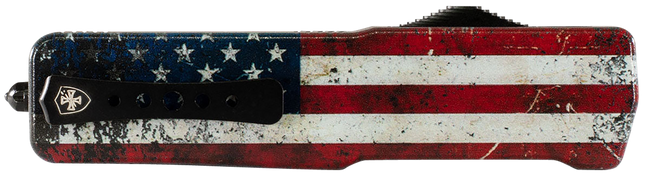 Templar Knife MAUS321 Premium Lightweight Slim 3.16" OTF Plain Black Oxide Stonewashed Powdered D2 Steel Blade/4.93" US Flag Anodized Aluminum Handle