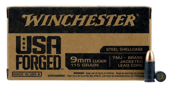 Winchester USA Forged 9mm Luger Full Metal Jacket 115 Grain 50 Rounds