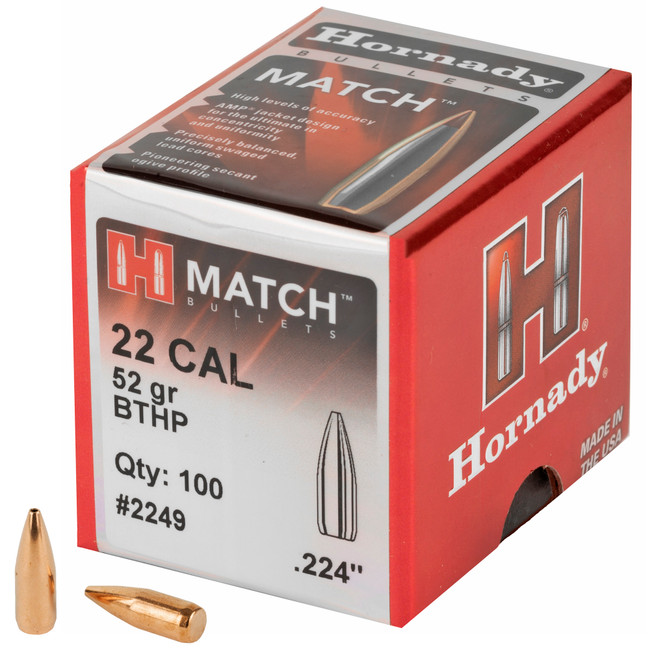 Hornady Match Bullets .22 cal .224" 52 gr BTHP 100/ct - 2249 - 090255222494