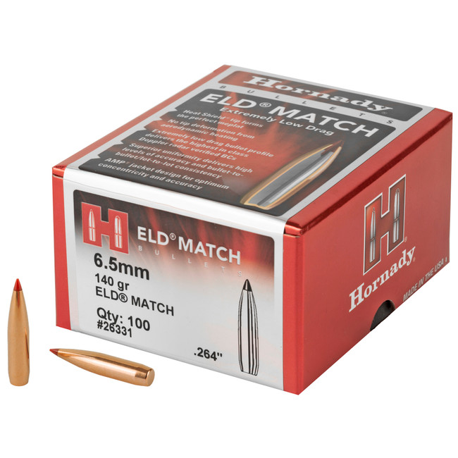 Hornady ELD Match Bullets with Heat Shield 6.5mm .264" 140 gr ELD MATCH 100/ct - 26331 - 090255263312