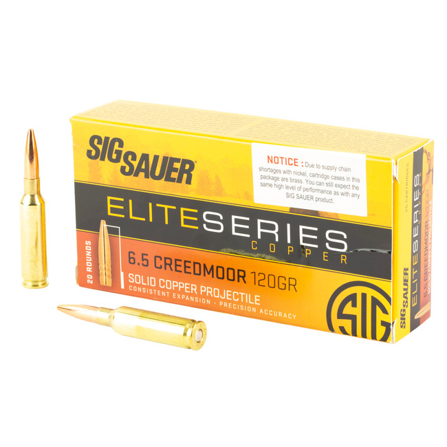 Sig Sauer, Elite Copper Hunting, 6.5 Creedmoor, Copper Solid, 120 Grain, 20 Rounds - E65CH120 - 798681576777