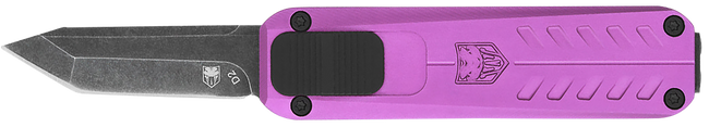 CobraTec Knives CALI929TBPURTNS California 929TB 1.75" OTF Tanto Plain Stonewashed D2 Steel Blade/ Purple Anodized Aluminum Handle Includes Pocket Clip/Pouch