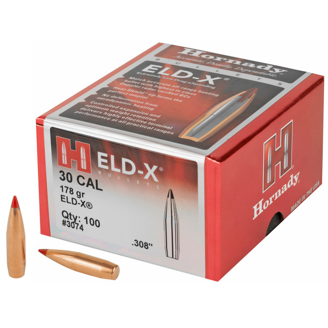 Hornady ELD-X Bullets with Heat Shield Tip .30 cal .308" 178 gr 100/Box - 3074 - 090255230741