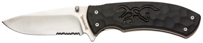 Browning 3220428 Primal  Small 3" Folding Drop Point Part Serrated 8Cr13MoV SS Blade/Black Polymer w/Rubber Overmold Handle Includes Pocket Clip