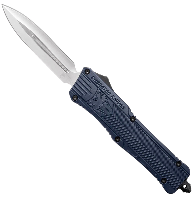 CobraTec Knives LNYCTK1DAGNS CTK-1  Large 3.75" OTF Dagger Plain D2 Steel Blade/NYPD Blue Aluminum Handle Features Glass Breaker Includes Pocket Clip