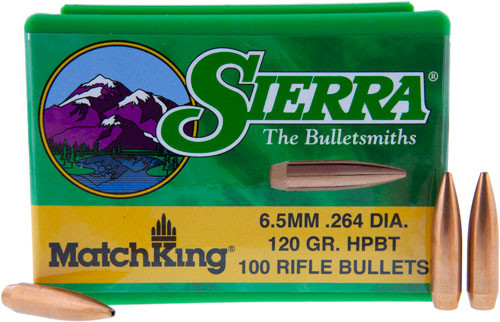 Sierra MatchKing Rifle Bullets 6.5mm/.264 cal .264" 120 gr HPBT MATCH 100/ct - 1725 - 092763017258