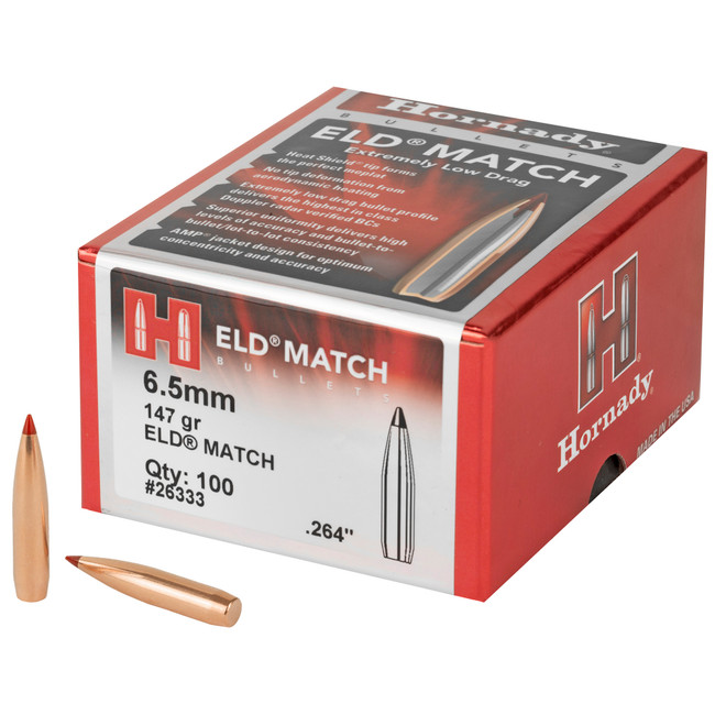 Hornady ELD Match Bullets with Heat Shield 6.5mm .264" 147 gr ELD MATCH 100/ct - 26333 - 090255263336
