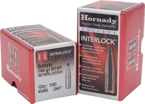 Hornady InterLock Bullets 6mm .243" 100 gr BTSP 100/ct - 2453 - 090255224535