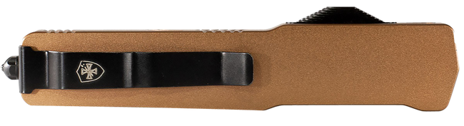Templar Knife MAAB321 Premium Lightweight Slim 8.09" OTF Drop Point Plain Black Oxide Stonewashed Powdered D2 Steel Blade/4.93" Bronze Anodized Aluminum Handle