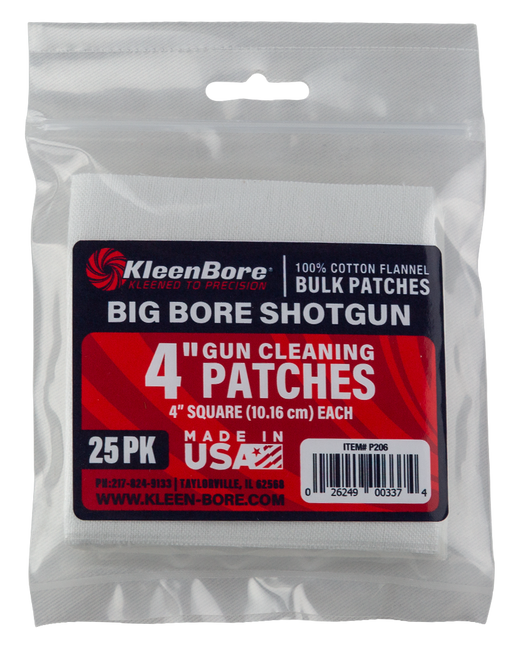KleenBore P206 Super Shooter  Big Bore Shotgun/ 37/40mm Launcher  4" 100% Cotton Flannel 25 Per Pack