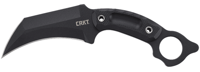 CRKT 2630 DU Hoc  5.10" Fixed Recurve Plain Black Powder Coated SK-5 Steel Blade, Black Textured G10 Handle, Includes Sheath