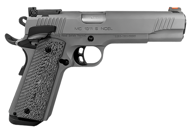 EAA GIRSAN 390097 MC1911 S Noel 9mm Luger 10+1 5" Stainless Steel Barrel, Matte Stainless Serrated Steel Slide & Frame w/Beavertail, Black/Gray G10 Grip, Ambidextrous