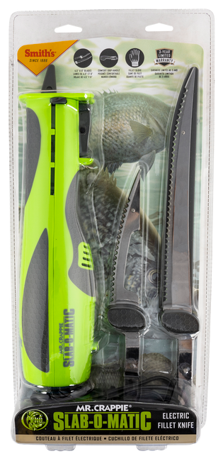 Smiths Products 51207 Mr. Crappie Slab-O-Matic 8"/4.50" Fillet/Ribcage Serrated Stainless Steel Blade Electric Green/Gray Vented Includes Power Cord/Fillet Glove/Mesh Storage Bag