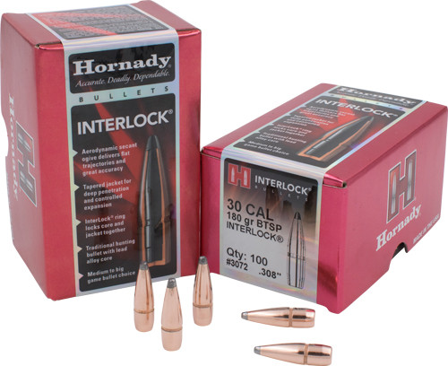 Hornady InterLock Bullets .30 cal .308" 180 gr BTSP 100/ct - 3072 - 090255230727