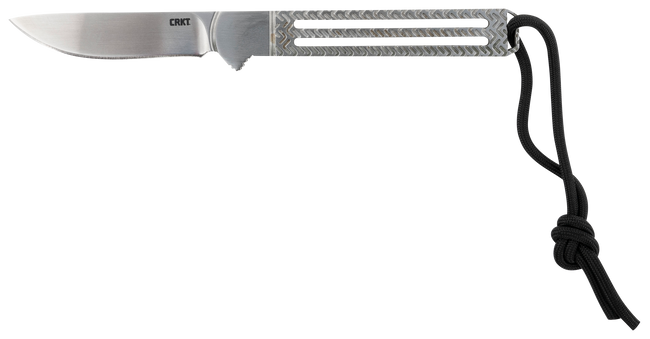 CRKT 7524 Testy  2.38" Fixed Drop Point Plain Satin 420J2 SS Blade Skeletonized w/Chevron Texture Stainless Steel Handle Includes Lanyard/Sheath