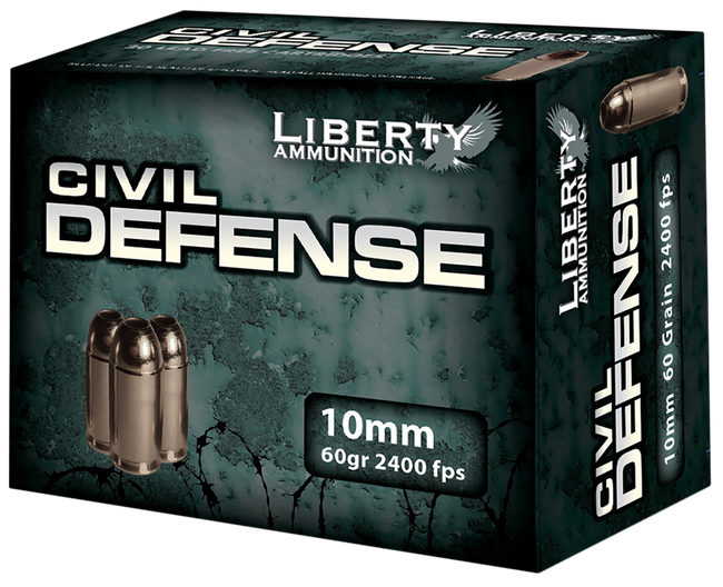 Liberty Ammunition LACD10032 Civil Defense  10mmAuto 60gr Lead Free Fragmenting Hollow Point 20 Rounds