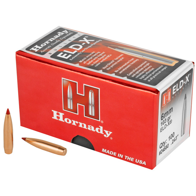 Hornady ELD-X Bullets with Heat Shield Tip 6mm .243" 103 gr ELD-X 100/box - 24550 - 090255245509