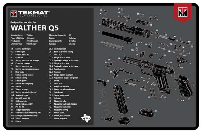 TekMat TEKR17WALQ5SF Walther Q5 SF Cleaning Mat Walther Q5 SF Parts Diagram 11" x 17"