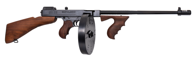 Thompson T1B100D 1927A-1 Deluxe Carbine 45 ACP Caliber with 18" Barrel, 20+1 Capacity (Stick), 100+1 Capacity (Drum), Blued Metal Finish, American Walnut Removable Fixed Stock & Wood Grip