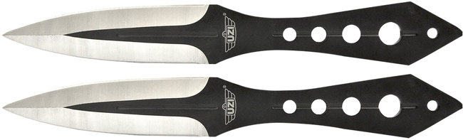 Uzi Accessories UZKTRWTZP Throwing Knives  Two Fixed Plain Black/Silver Stainless Steel Blade, Black Stainless Steel Handle, Includes Nylon Holster