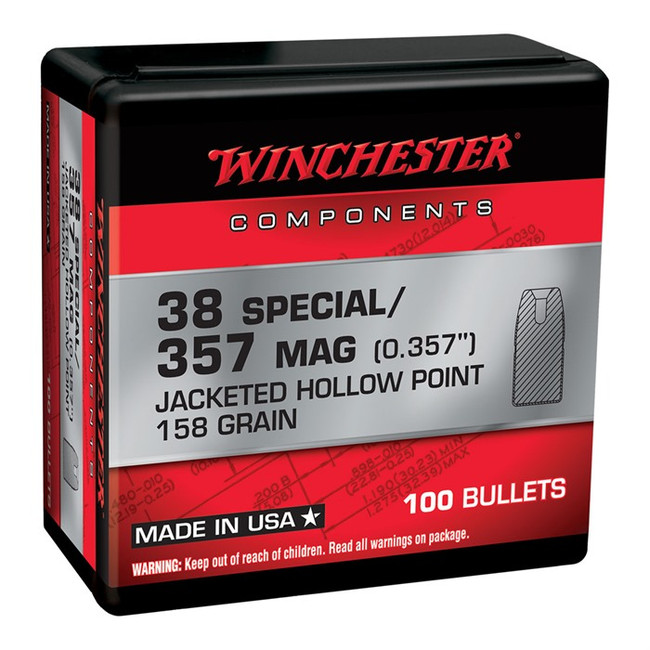 Winchester Ammo WB357H158X Centerfire Handgun Reloading 357Mag 158gr Jacketed Hollow Point 100 Per Box/10 Case