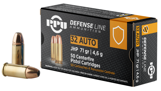 PPU PPD32A Defense  32ACP 71gr Jacketed Hollow Point 50 Rounds