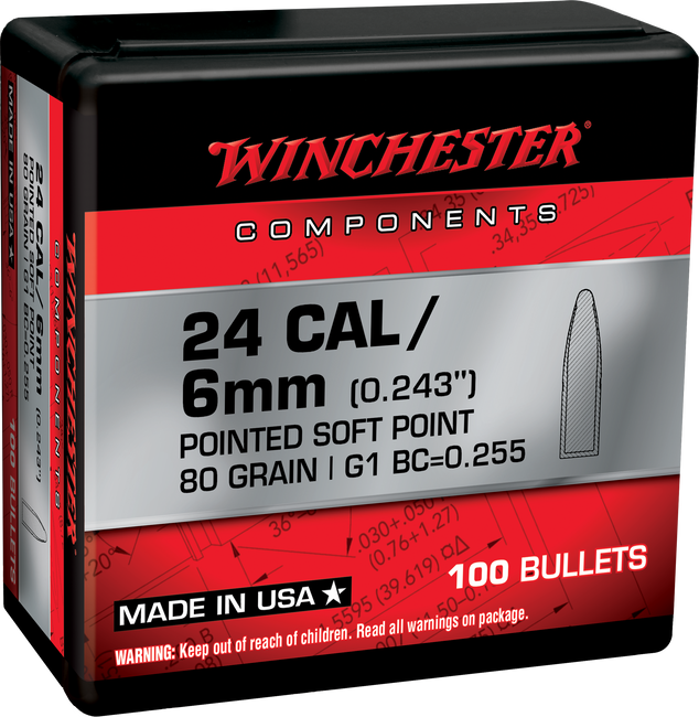 Winchester Ammo WB243SP80X Centerfire Rifle  243Win 80gr Pointed Soft Point 100 Per Box/10 Case