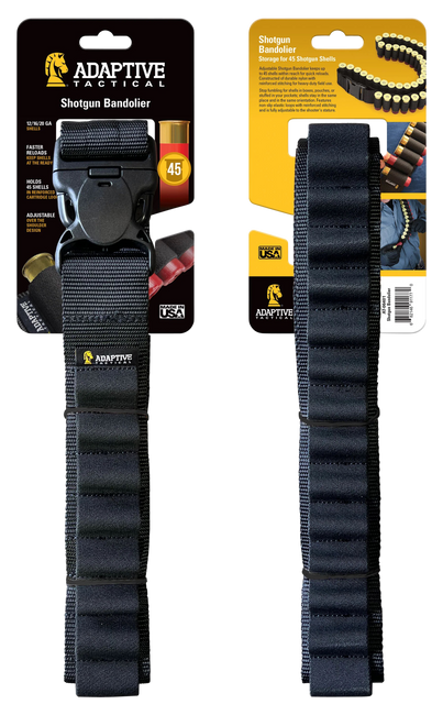 ADAPTIVE TACTICAL AT06401 Shotgun Bandolier  45rd Black Nylon Reinforced, Non-Slip Elastic Loops, Fully Adj. Fit                                                                                        