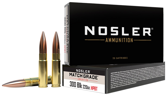 Nosler Match Grade Rifle Ammunition 300 Blackout 220 gr. CC HPBT 20 rd.