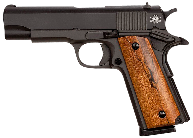 Rock Island 51417MA GI Standard MS *MA Compliant 45 ACP Caliber with 4.20" Barrel, 8+1 Capacity, Overall Black Parkerized Finish Steel, Beavertail Frame, Serrated Slide & Wood Grip