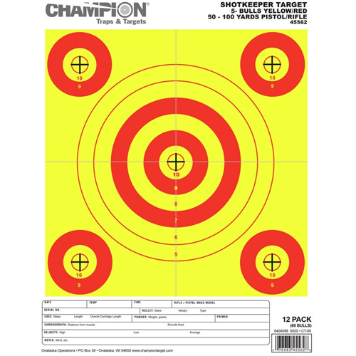 CHAMP SHOTKEEPER 5 BULLS YELLOW TARGET 12PK (12)