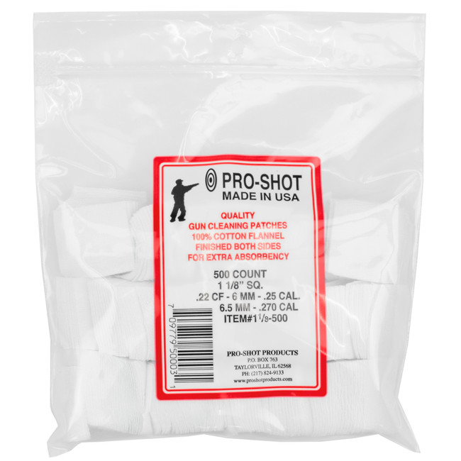Pro-Shot 118500 Cleaning Patches  .22/ .270 Cal 1.125" Square Cotton Flannel 500 Pack
