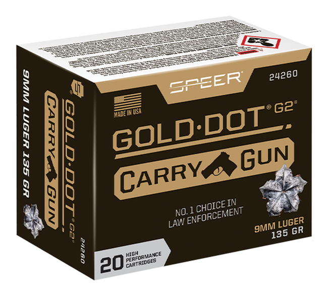 Speer Gold Dot Carry Gun Handgun Ammo 9mm 135 gr. HP 20 rd.